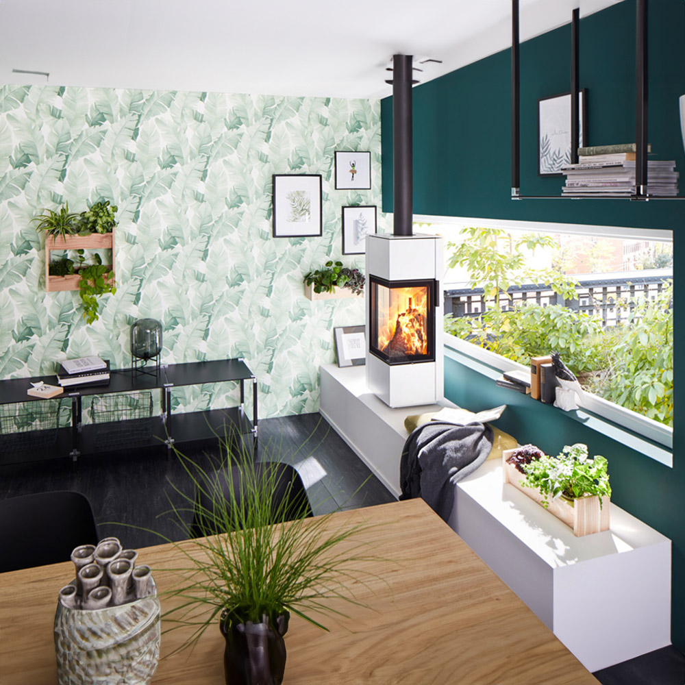 Galerie Industrial Effects Tropical Leaf Green and White Wallpaper Image 4