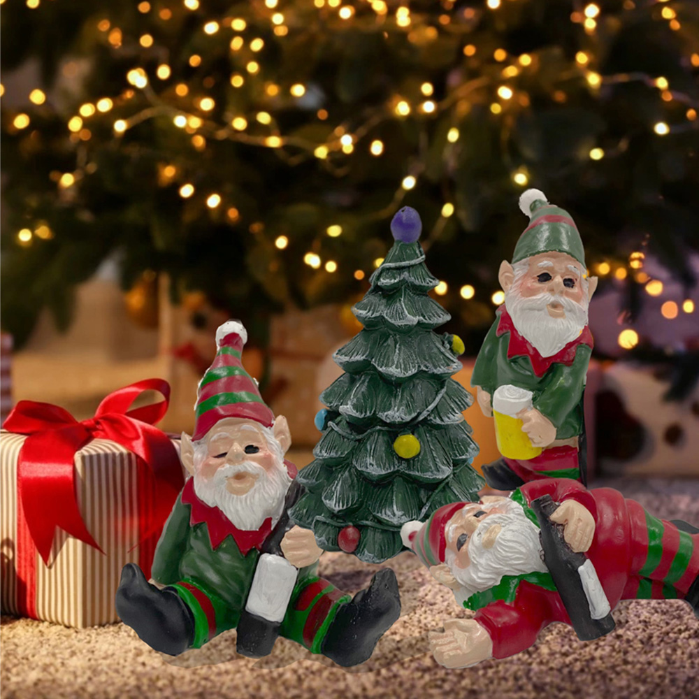 Groundlevel 4 Piece Naughty Drunken Elf Gnome and Christmas Tree Set Image 2