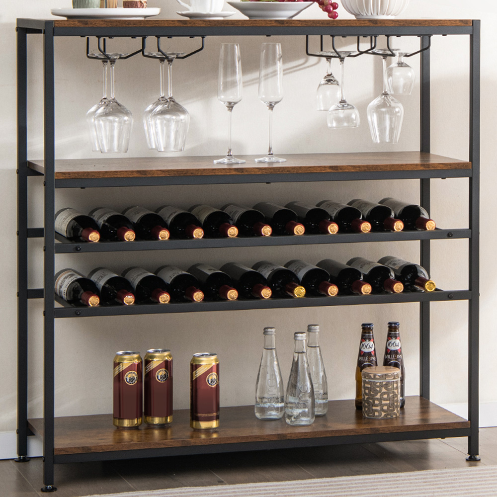 Costway 3 Shelf 22 Bottle Wine Rack with Glass Holders Image 1
