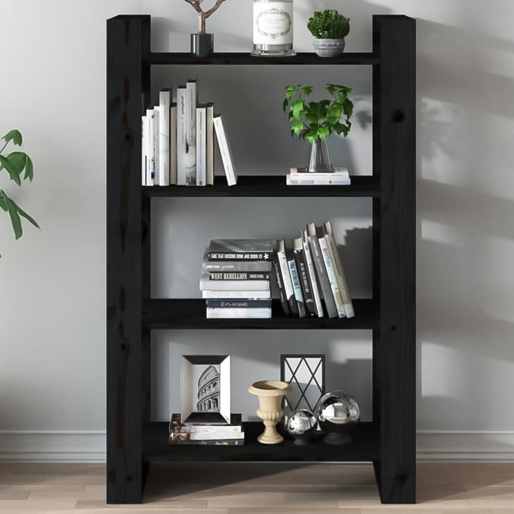vidaXL 4 Shelf Black Solid Pine Wood Bookcase Image 1