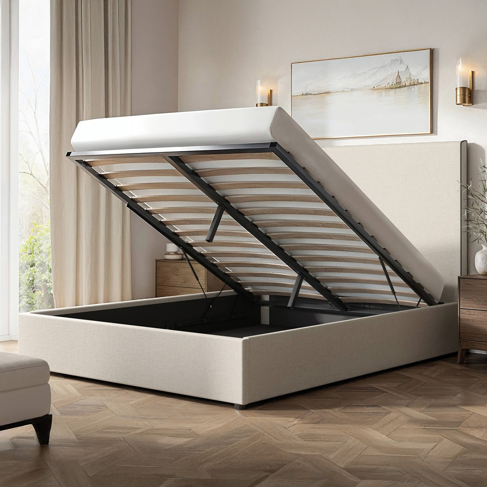 Flair Penelope King Size Cream Fabric with Black Piping Ottoman Bed Image 2