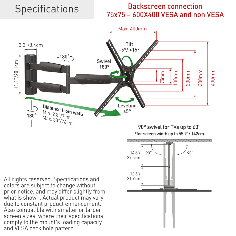 Barkan 13 to 65 inch Multi Position TV Wall Mount Bracket Image 6