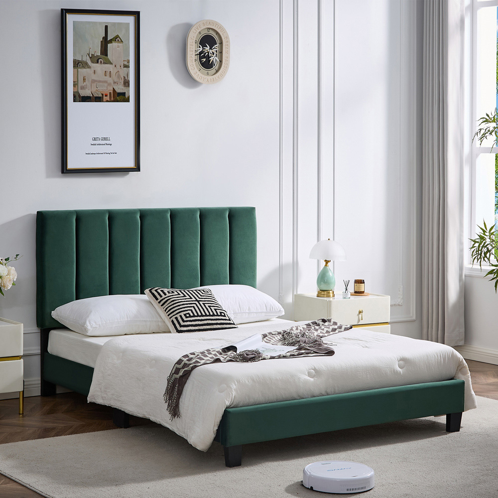 Furniture One King Size Green Upholstered Bed Frame with Adjustable Headboard Image 3