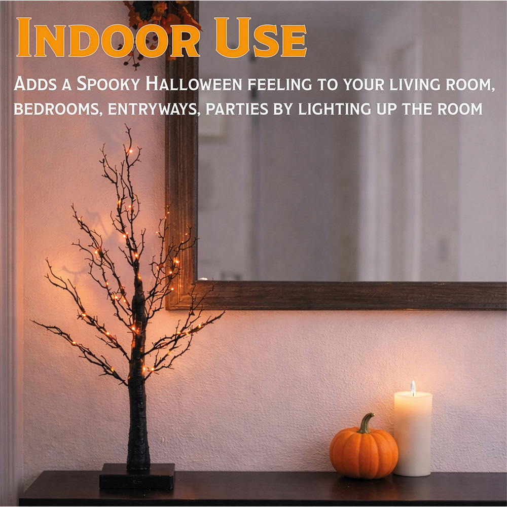 FXLab 40 Bright Orange LED Black Glitter Halloween Tree 10 x 10 x 60cm Image 4