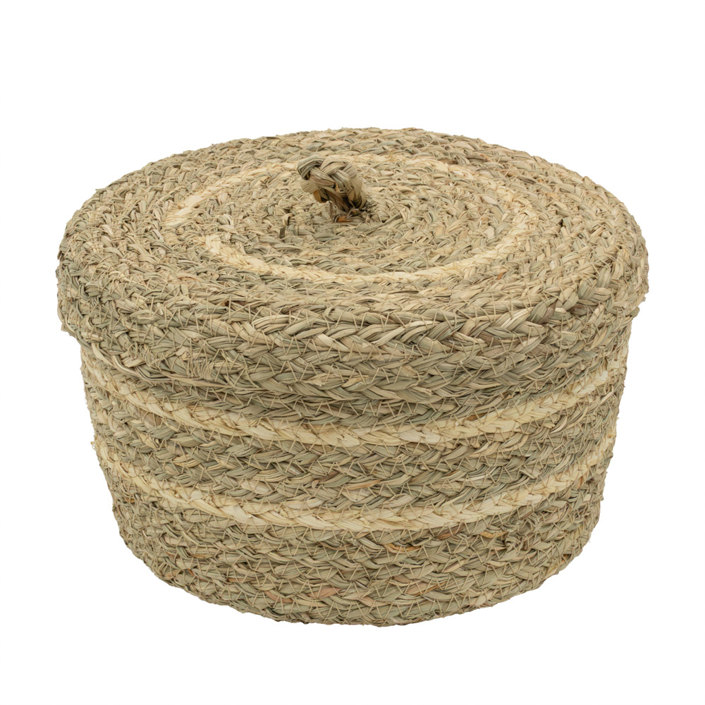 JVL Palma Maize Natural Round Storage Basket with Lid 2 Pack Image 7