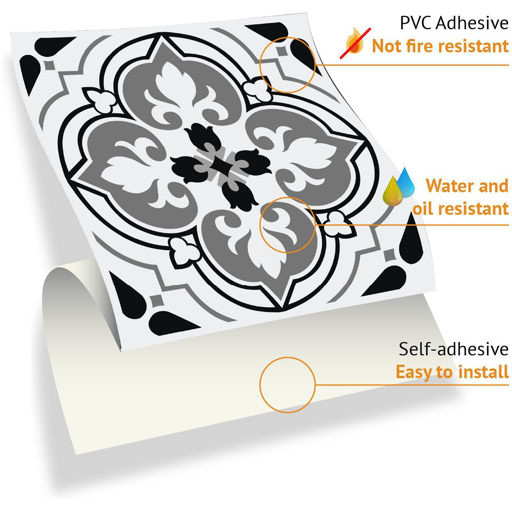 Walplus Seamless Antique Floral Black Grey Self Adhesive Tile Sticker 24 Pack Image 4