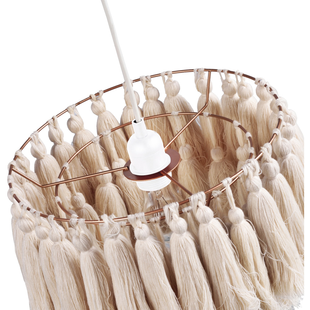 Happy Homewares Rose Gold Frame Shabby Chic Double Tier Cotton Tassels Pendant Shade Image 3