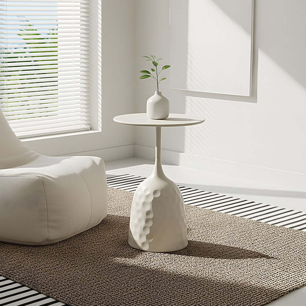 Living and Home Cream White Round Sculptural Curved Base Side Table Image 7