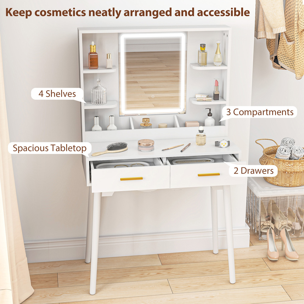 HOMCOM White LED Mirror Dressing Table with Cushioned Stool Image 5