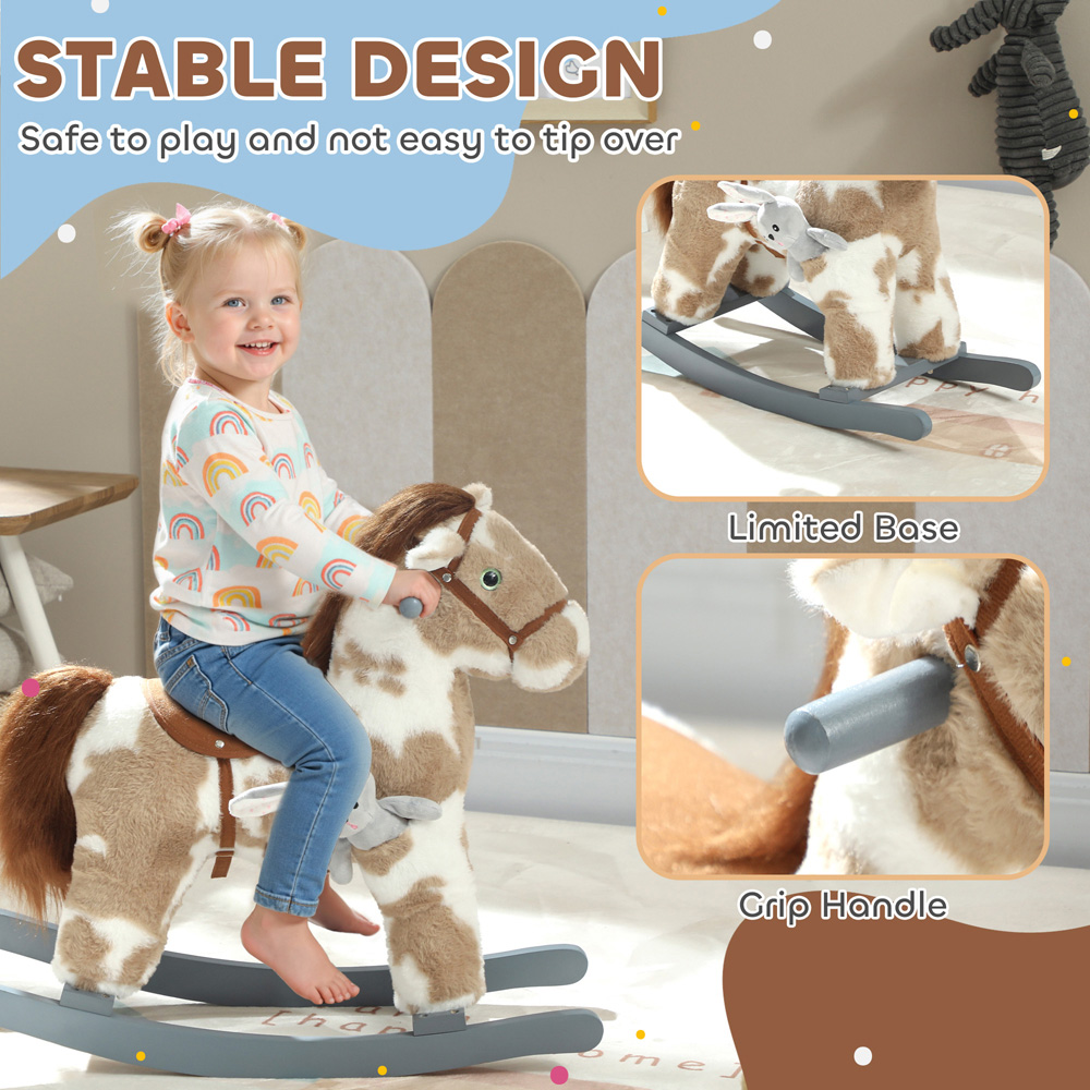 Tommy Toys AIYAPLAY Kids Brown Ride On Rocking Horse with Interactive Sounds and Rabbit Doll Image 5