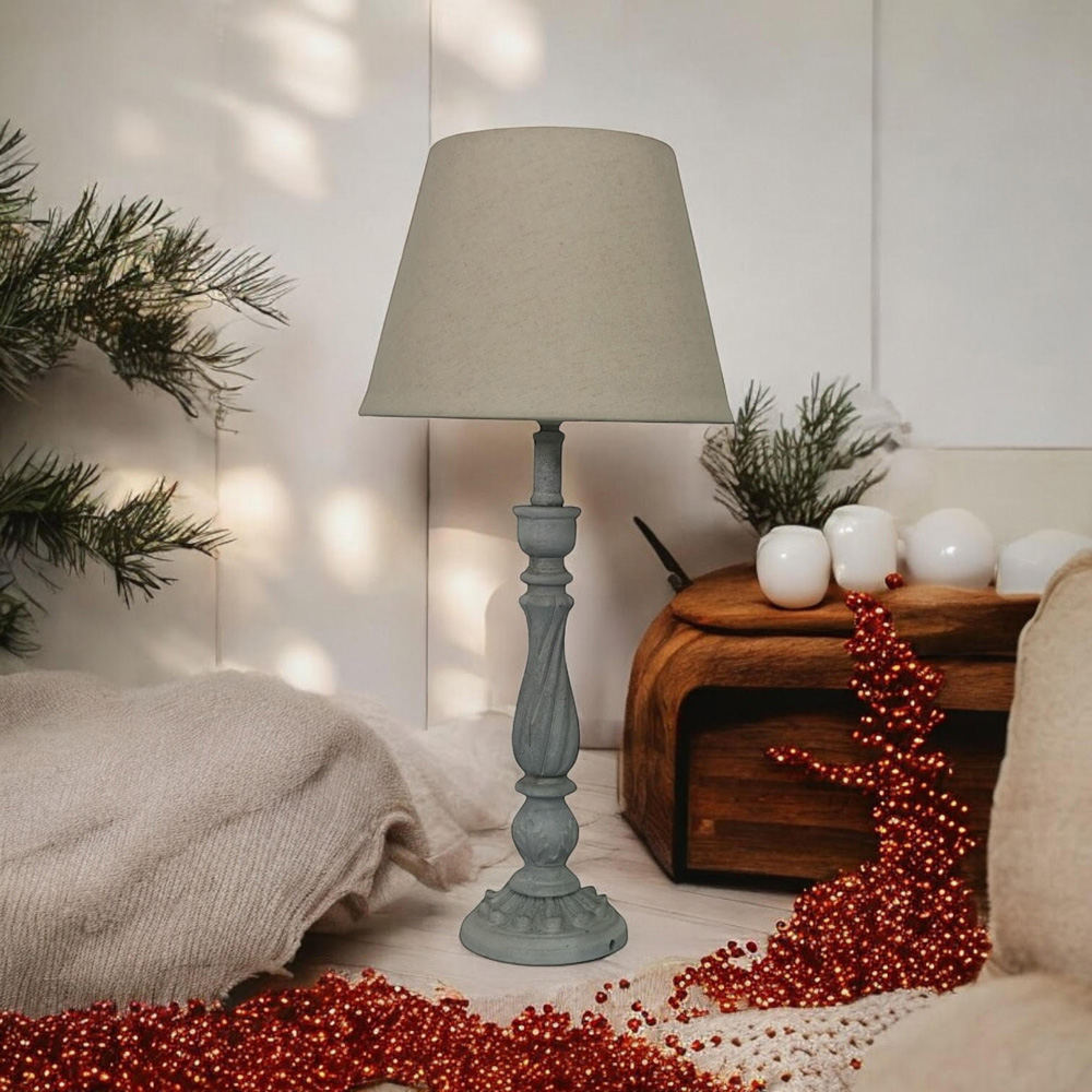 Acacia Home White Linen Shade Grey Table Lamp Image 2