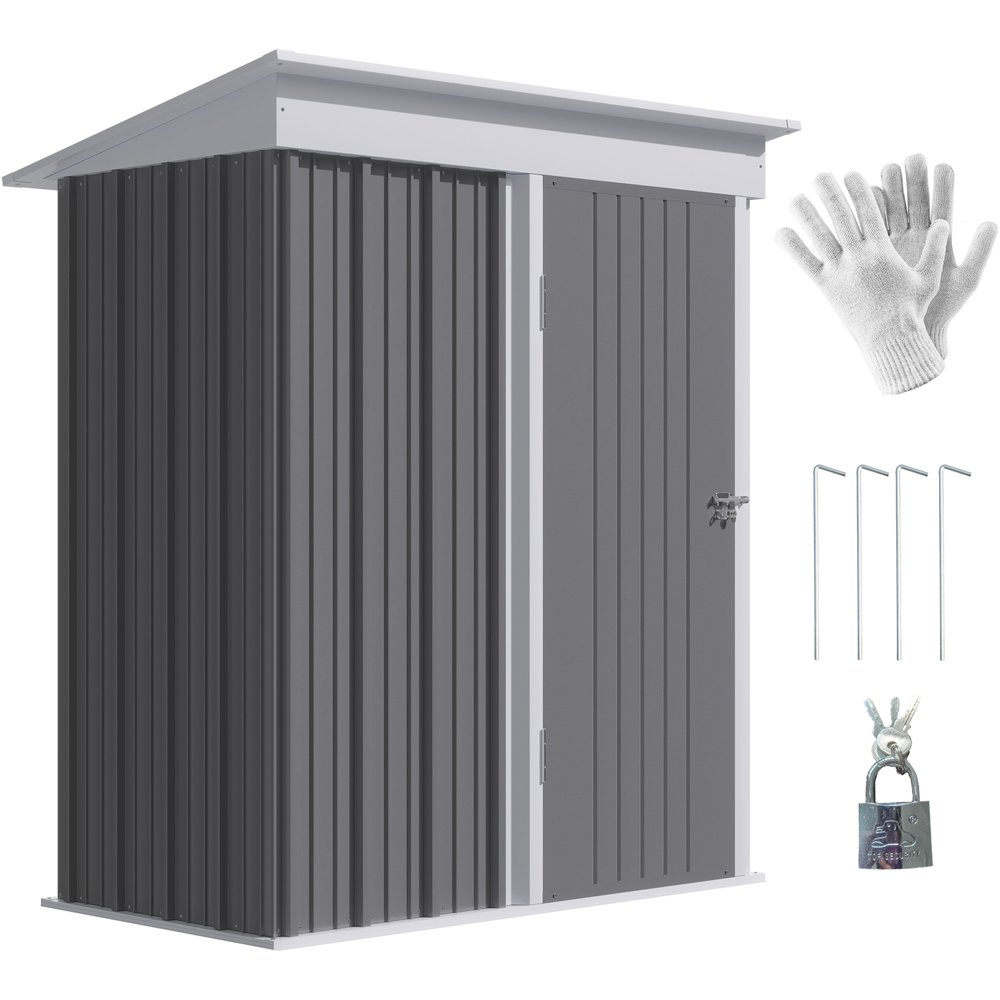 Outsunny 5 x 6ft Grey Adjustable Shelf Garden Storage Shed Image 1