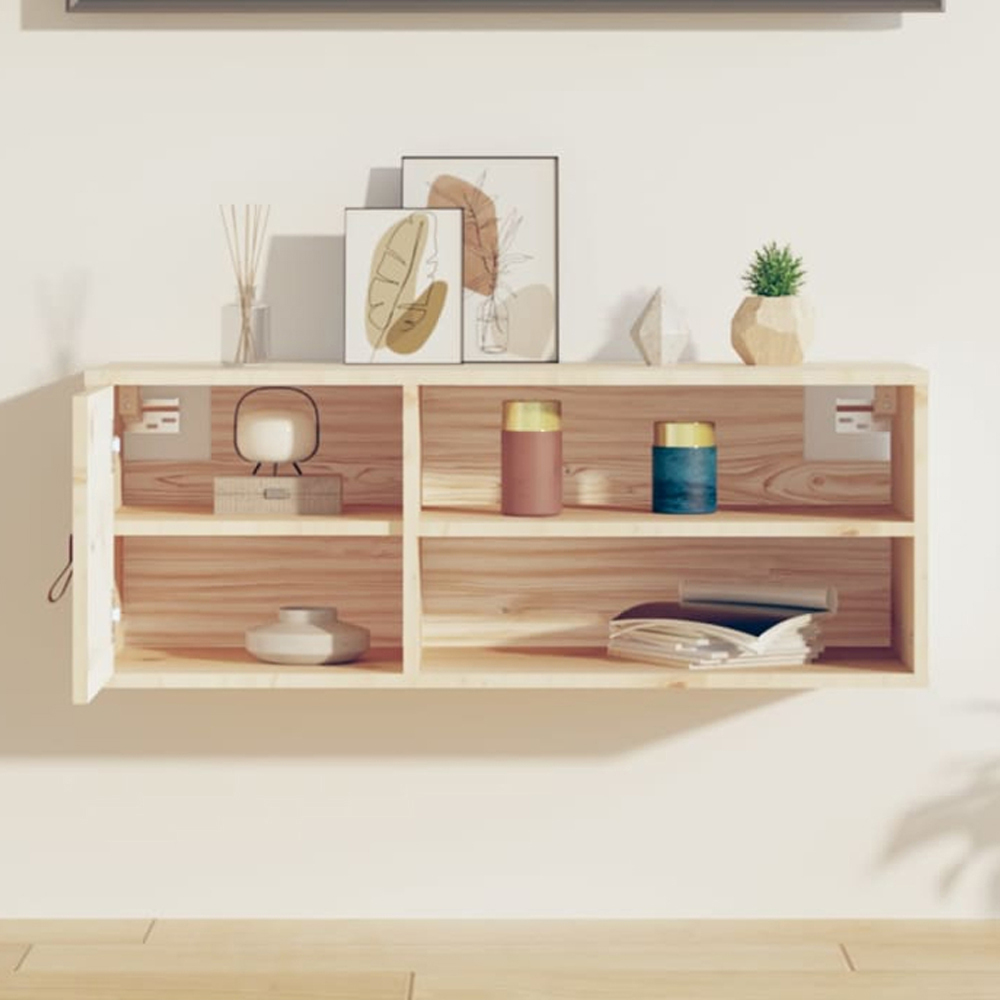 vidaXL Single Door 2 Shelf Natural Solid Pine Wood Wall Cabinet Image 1