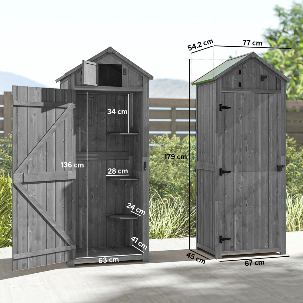 Outsunny 2.5 x 1.8ft Grey Wooden Garden Tool House Shed Image 9