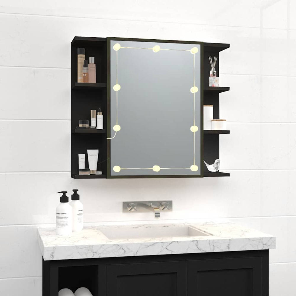 vidaXL Single Door 6 Shelf LED Black Mirror Cabinet Image 9