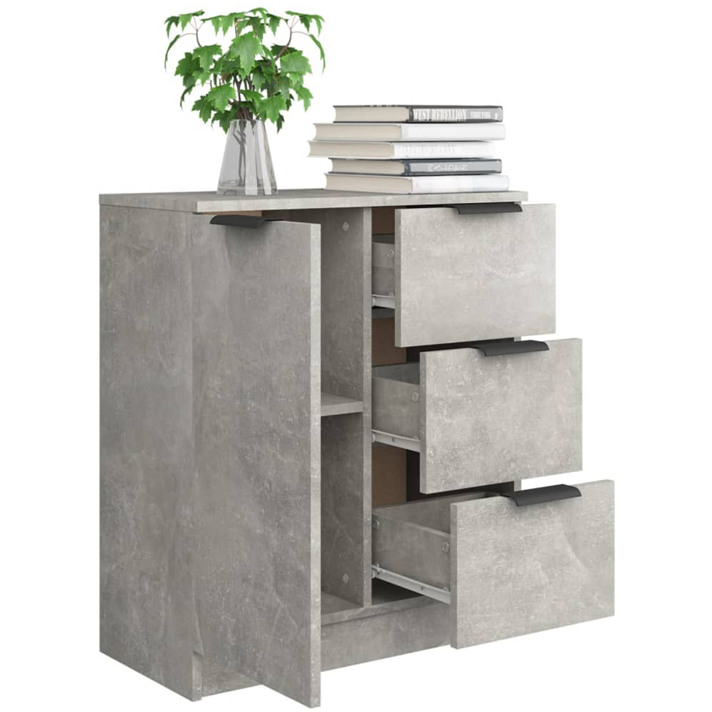vidaXL Single Door 3 Drawer Concrete Grey Wooden Sideboard Image 3