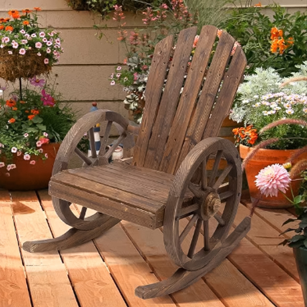 Outsunny Brown Fir Wood Adirondack Rocking Chair Image 1