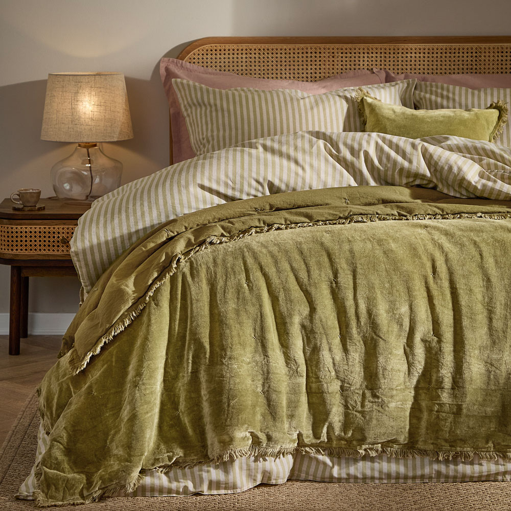 Yard Jaye Moss Cotton Velvet Filled Bedspread 140 x 220cm Image 2