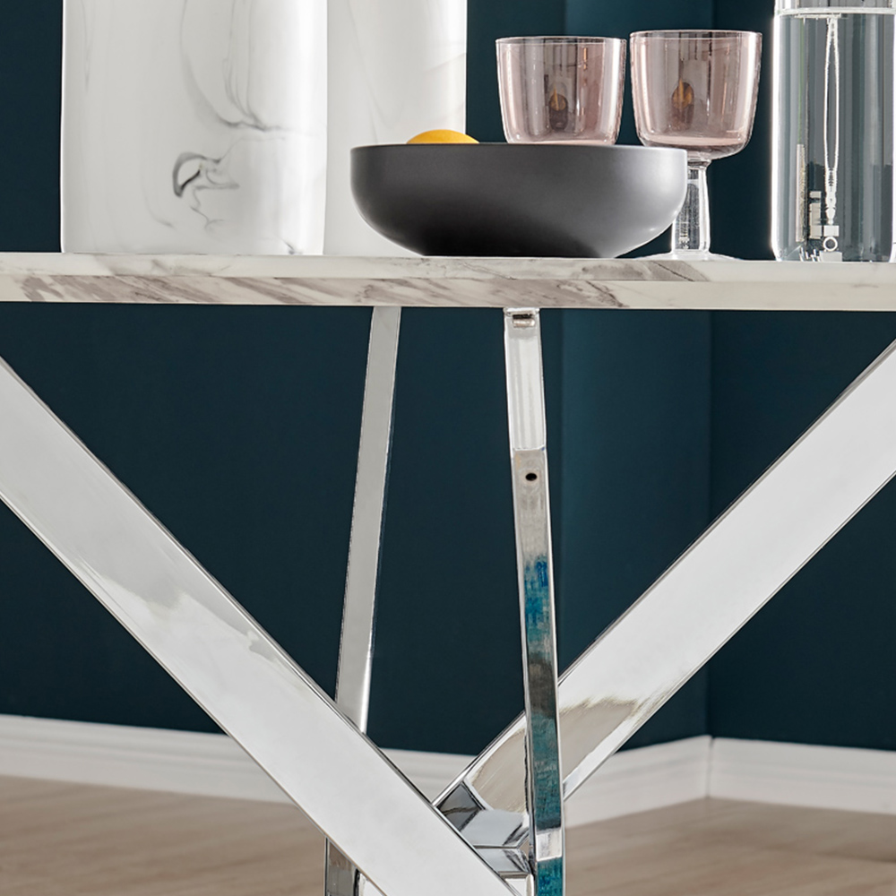 Furniturebox Arona 4 Seater Round Dining Table White Marble and Silver Image 5