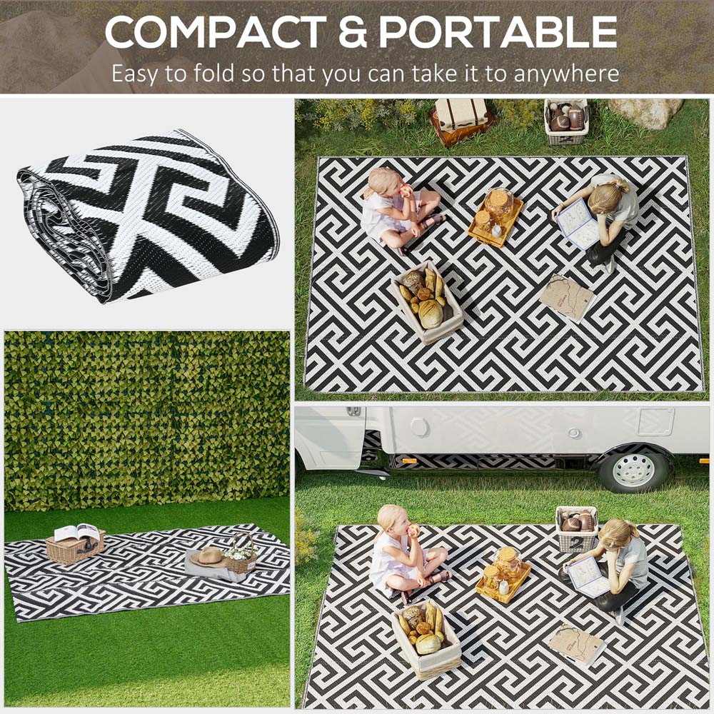 Outsunny Black and White Reversible Outdoor Rug 152 x 243cm Image 4