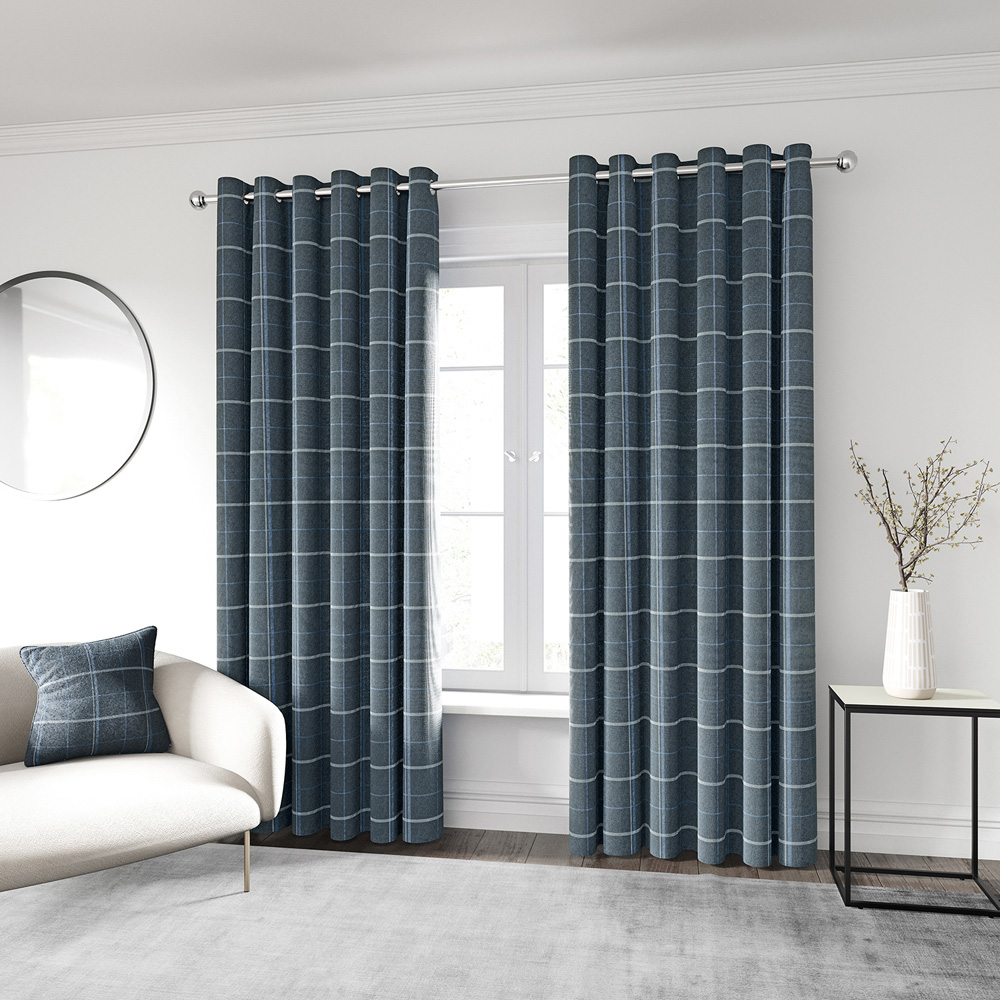 Helena Springfield Harper Woven Lined Navy Eyelet Curtains 168 x 137cm Image 4