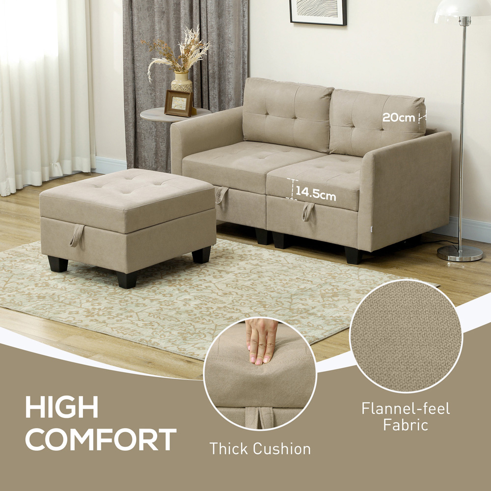 HOMCOM 2 Seater Light Brown Modular L Shaped Sofa with Storage Image 6