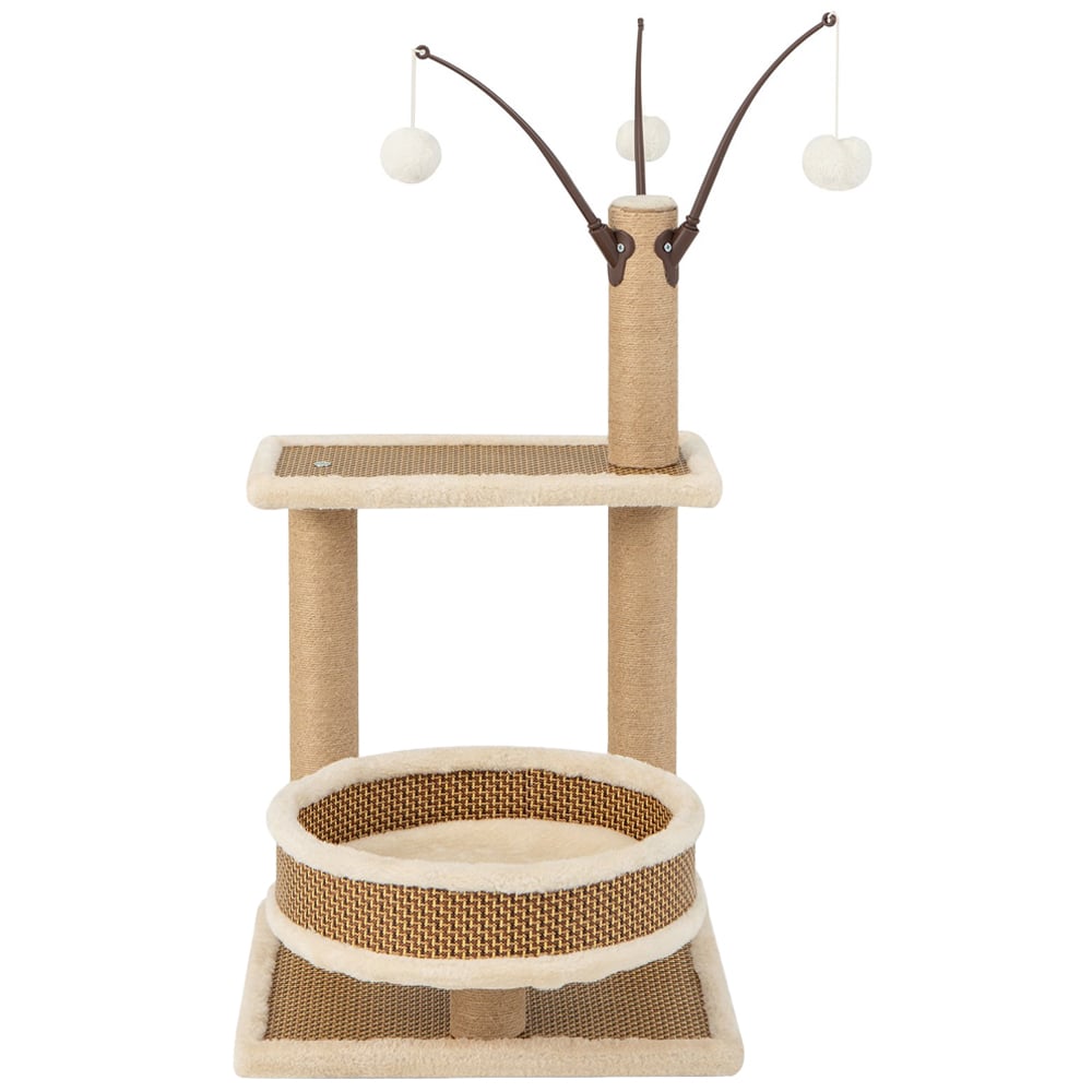 Costway Modern Cat Tower with Rattan Mat 80cm Image 1