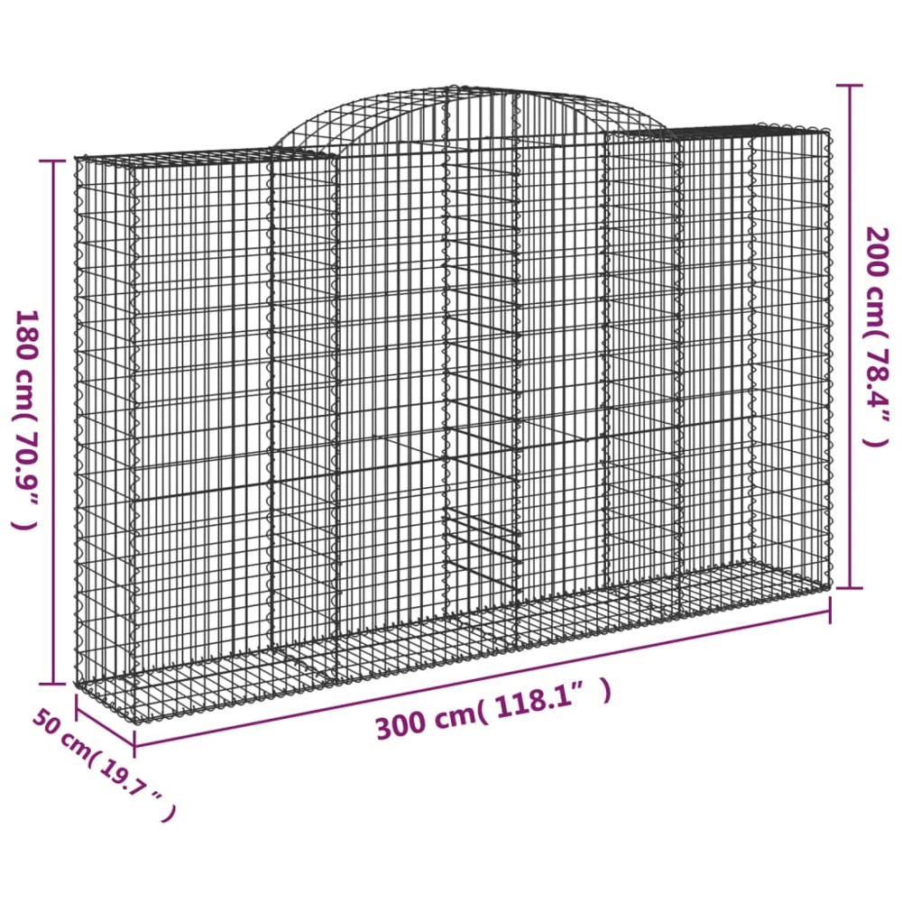 vidaXL Silver Galvanised Iron Arched Gabion Basket 300 x 50 x 180/200cm Image 4