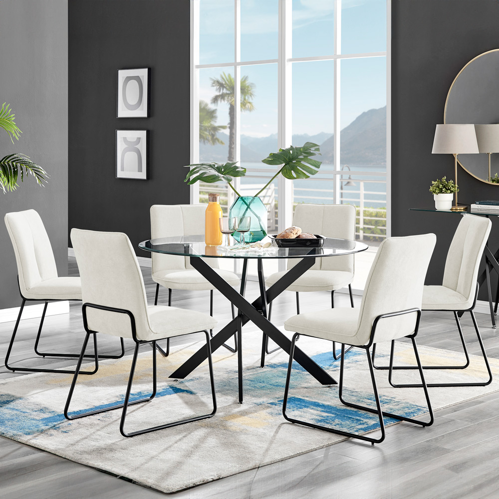 Furniturebox Arona Harley 6 Seater Round Dining Set Cream and Black Image 1