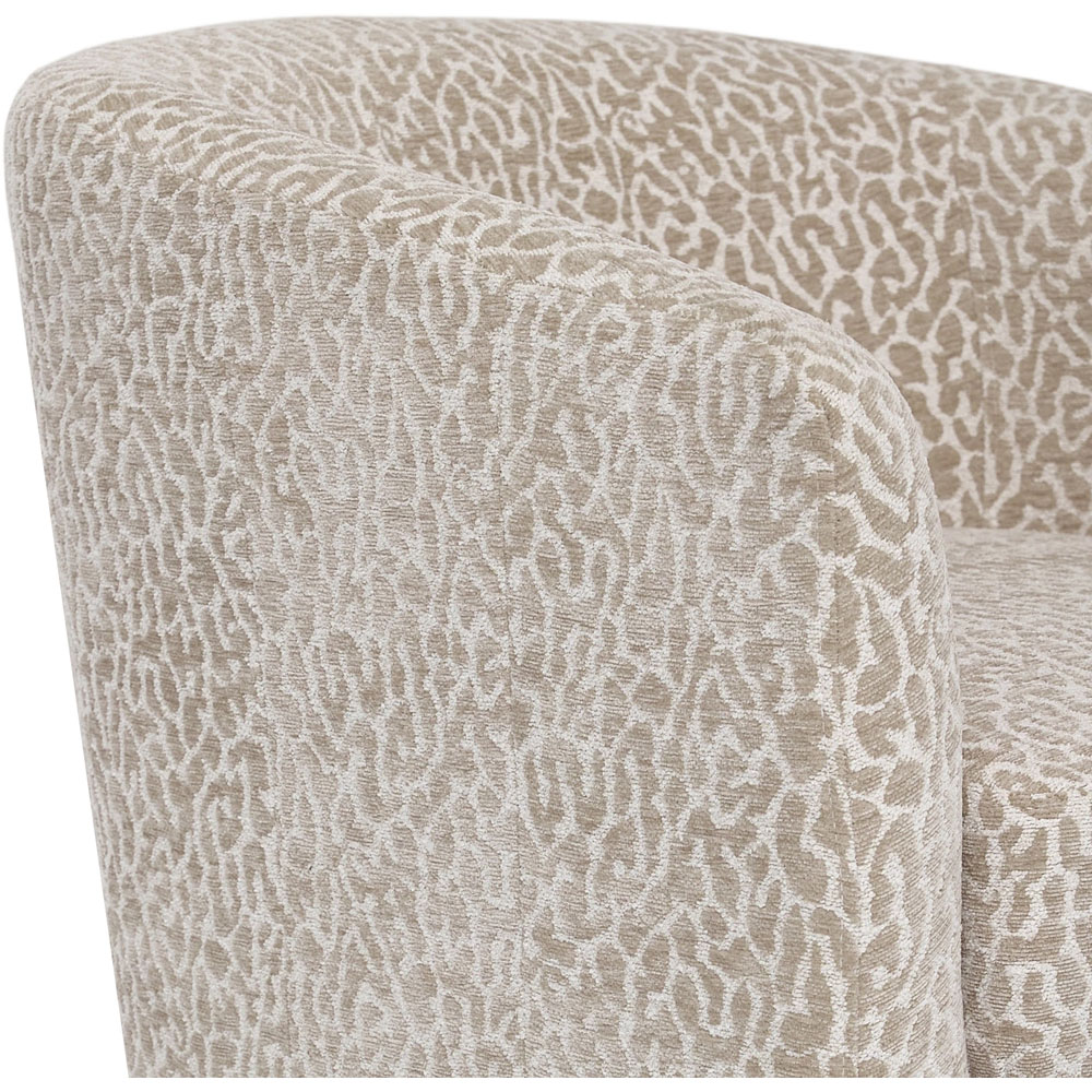 Living and Home Light Brown and White Linen Leopard Print Curved Barrel Swivel Armchair Image 6