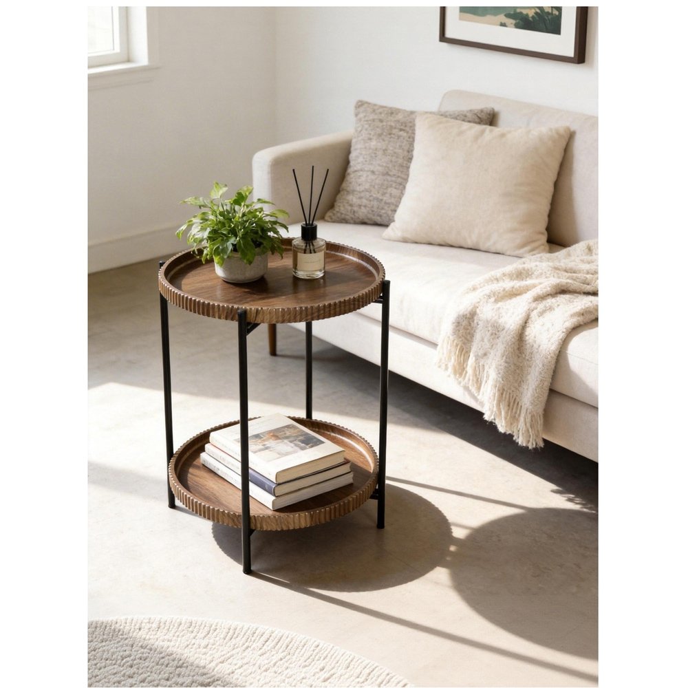 2 Tier Round Side Table Walnut Image 3