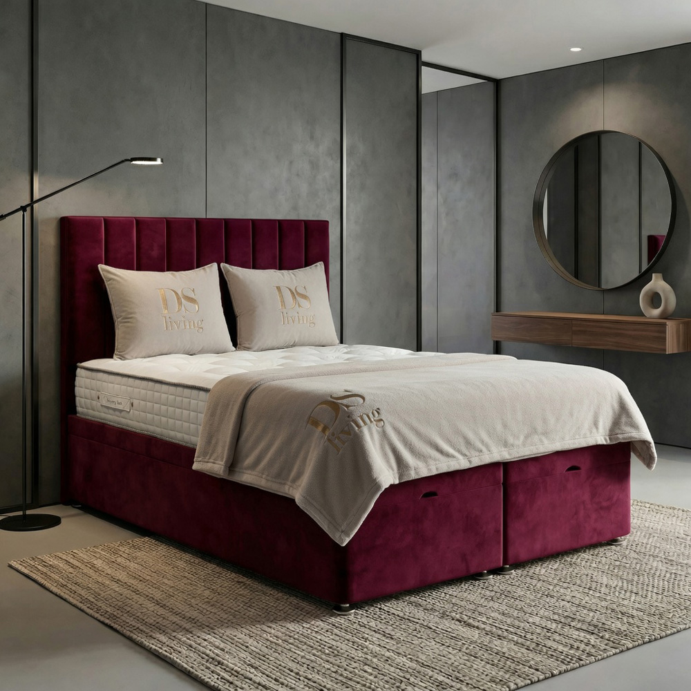 DS Living Aether Single Maroon Plush Velvet Divan Bed Image 5