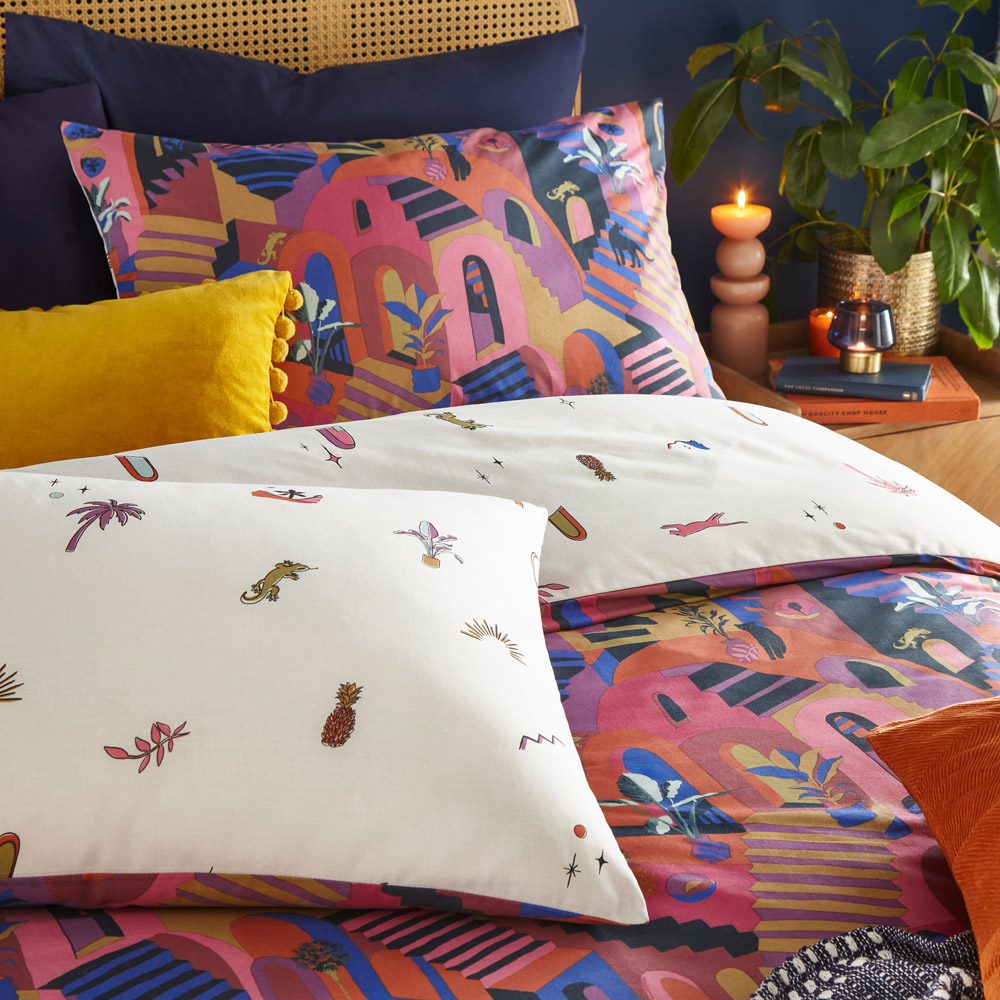 furn. Eivissa King Size Pink Abstract Duvet Cover Set Image 2