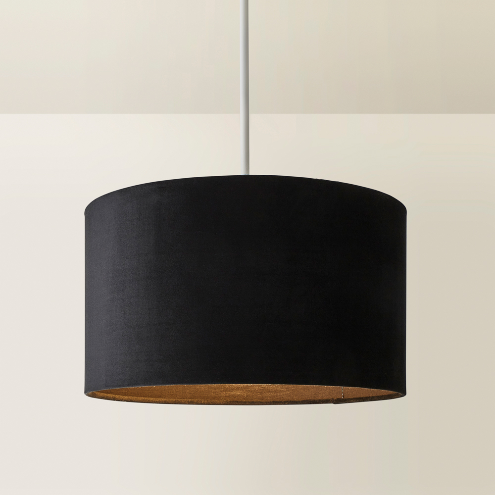 ValueLights Reni Black Velvet Drum Ceiling Lamp Shade 35cm Image 5
