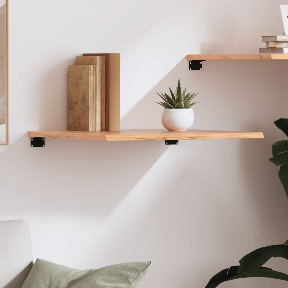 vidaXL 60 x 50 x 2cm Light Brown Treated Solid Wood Oak Wall Shelf Image 2