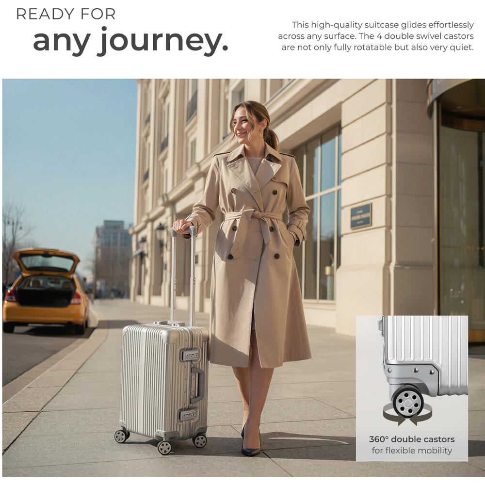 tectake Airway Aluminium Double Castor Carry-On Cabin Suitcase with TSA Lock Image 4