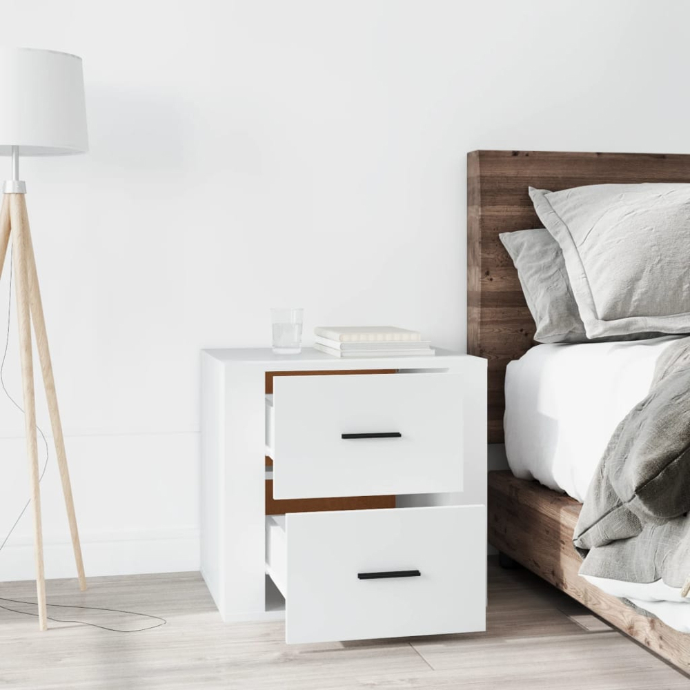 vidaXL 2 Drawer White Bedside Cabinet Image 8