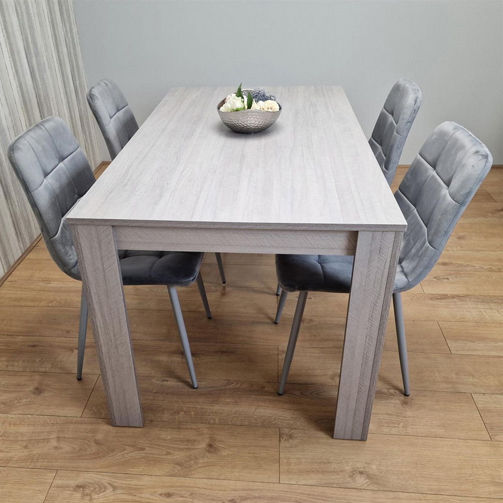 Portland 4 Seater Velvet Dining Set Grey Image 1