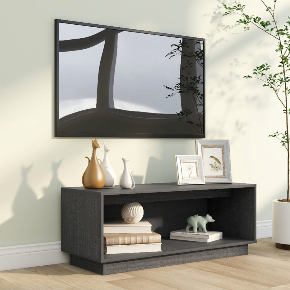 vidaXL Single Shelf Grey Solid Pine Wood TV Cabinet Image 8