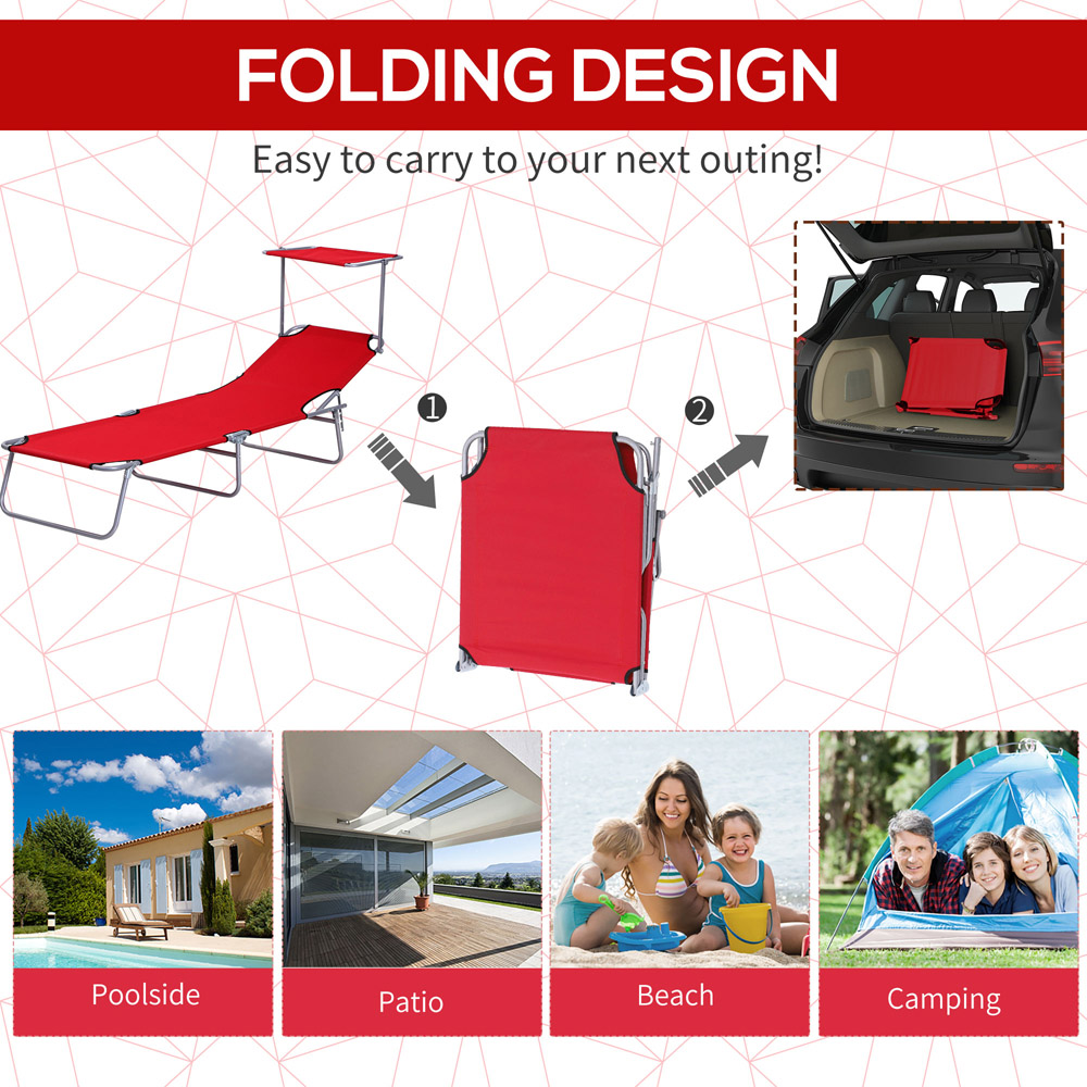 Outsunny Red Adjustable Folding Sun Lounger with Awning Image 5