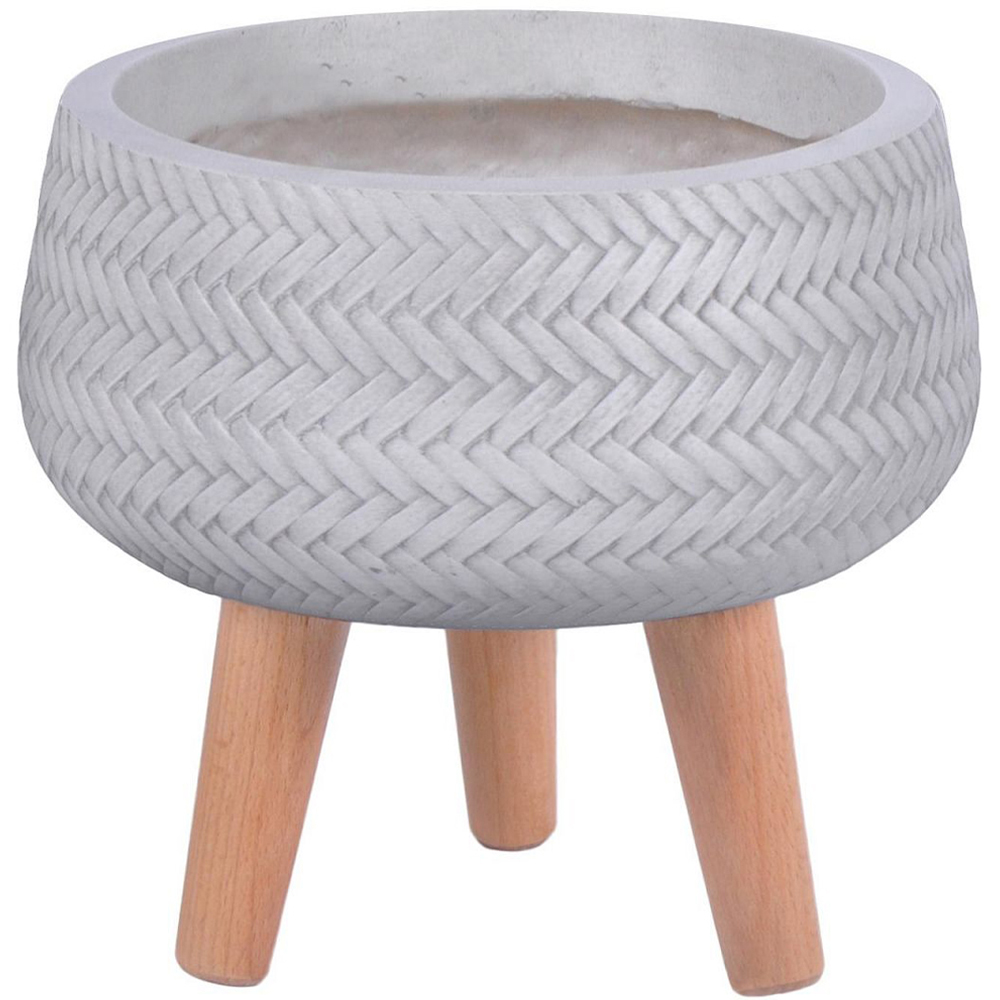 wilko Plaited Style White Indoor Bowl Plant Pot with Legs 26.5cm Image 1