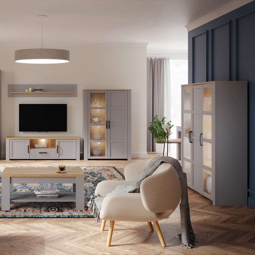 Florence Bohol 3 Door Riviera Oak and Grey Oak Large LED Display Cabinet Image 6