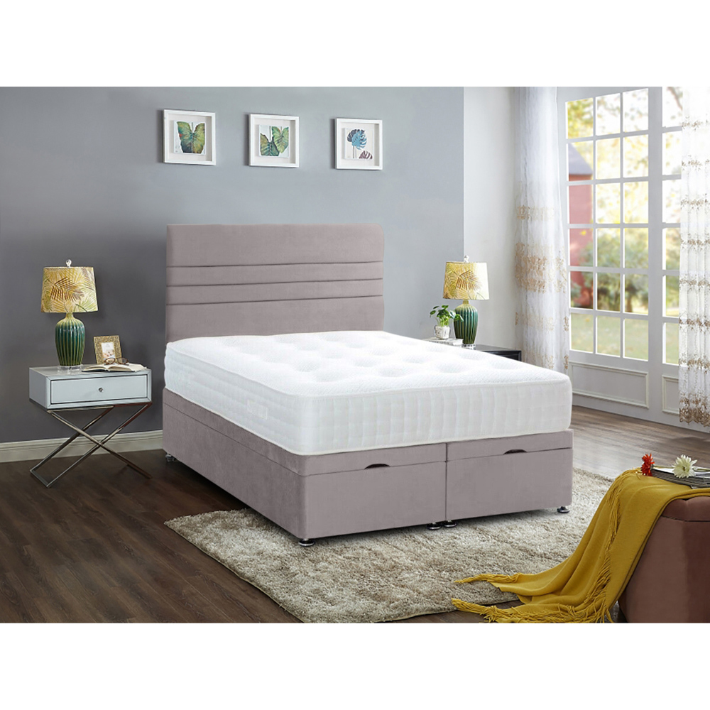 Eleganza Home Napster Small Double Silver Plush Velvet Divan Ottoman Bed with Lined Headboard Image 2