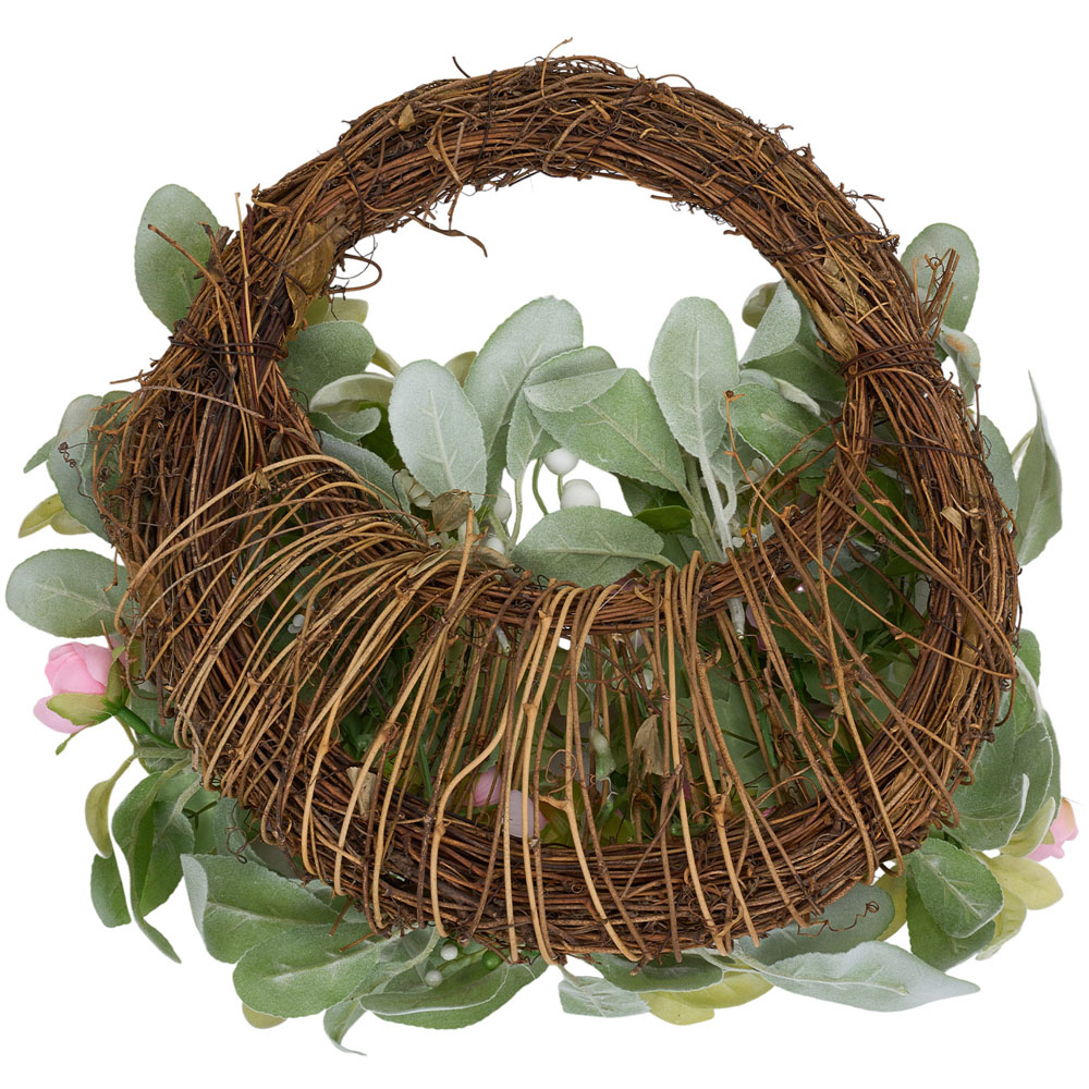 Living and Home Artificial Pink Peony Door Wreath 40cm Image 4