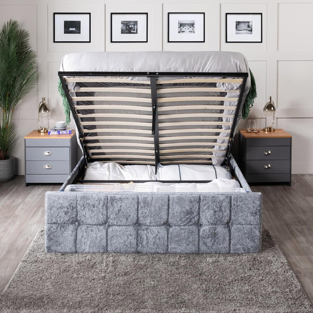 Home Treats Small Double Grey Crushed Velvet Ottoman Storage Bed with Mattress Image 4