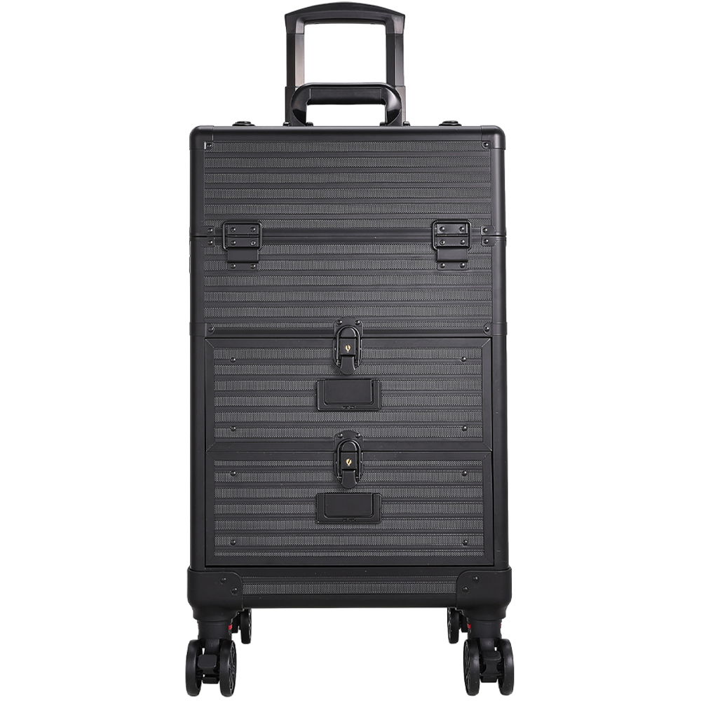 Living and Home 2 Drawer Black Rolling Cosmetic Trolley Case Image 1