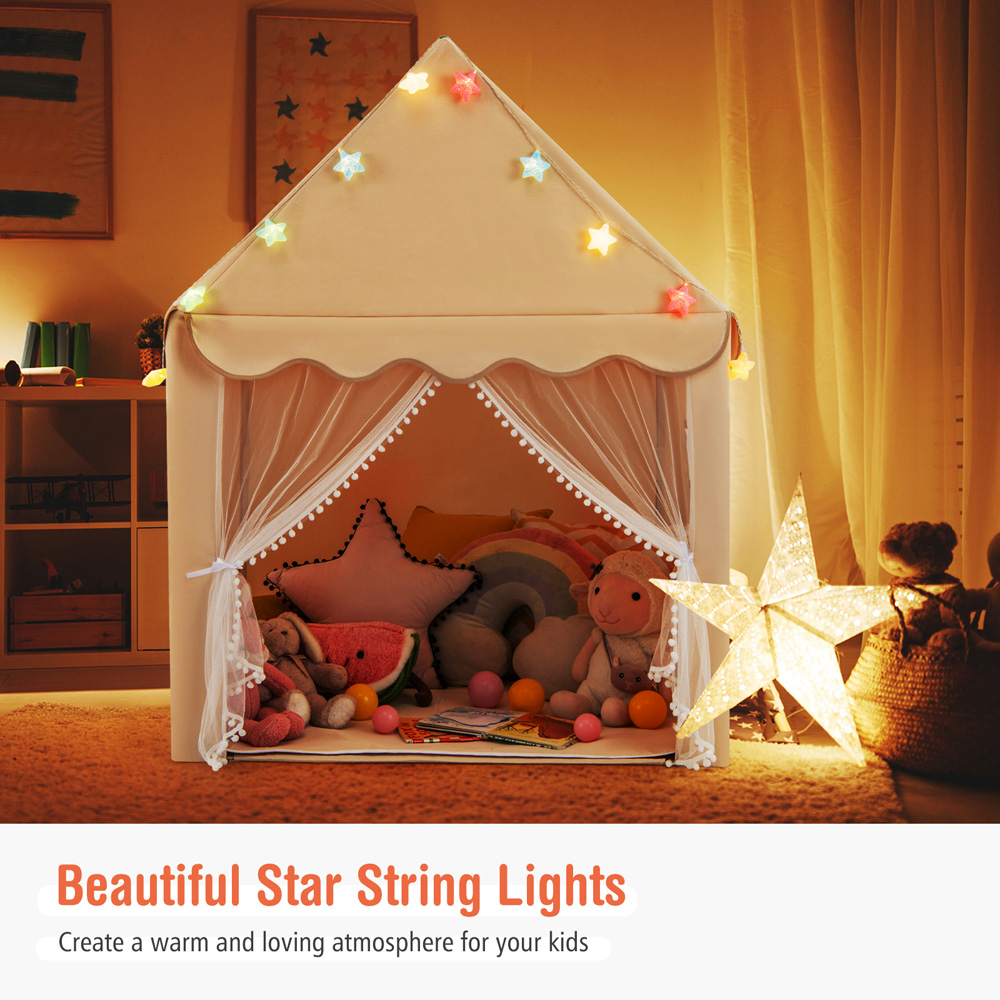 Costway Beige Large Kids Play House with Washable Mat and Star Light Image 5