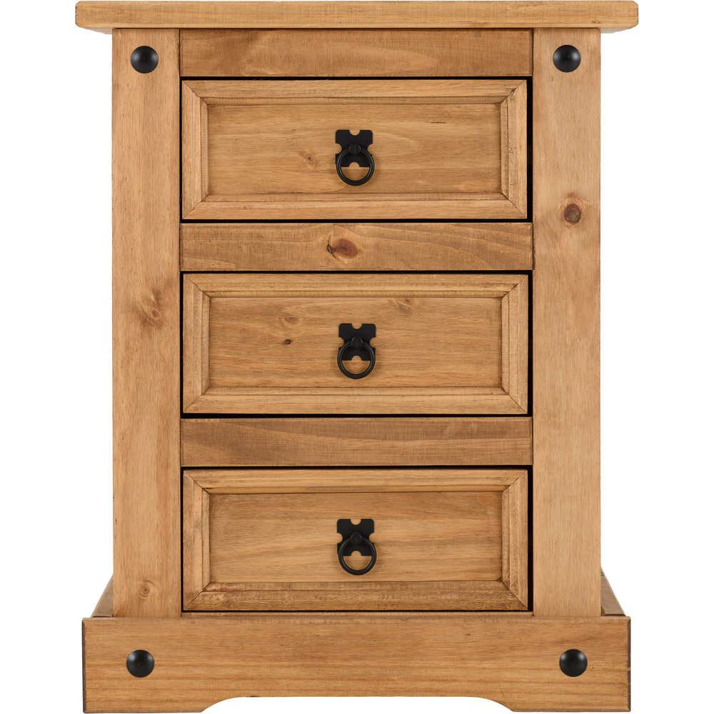 Seconique Corona 3 Drawer Waxed Pine Bedside Table Image 3