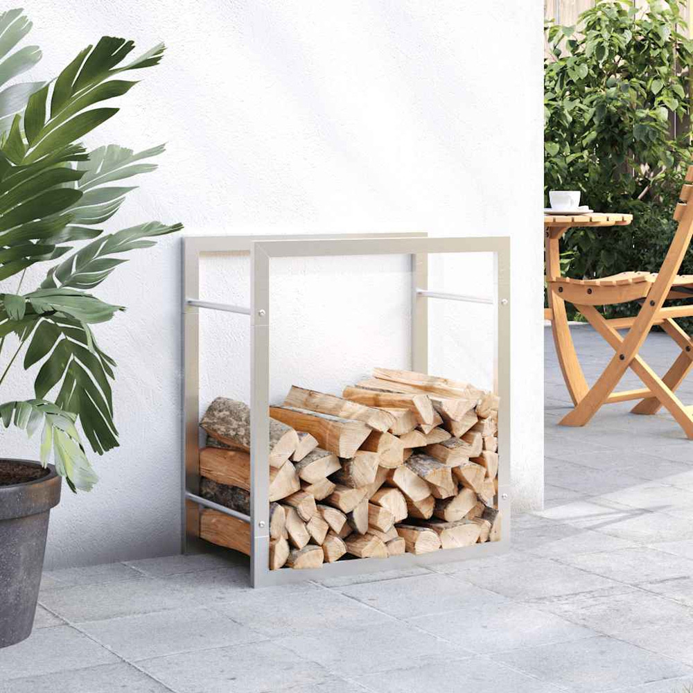 vidaXL Silver Stainless Steel Firewood Log Holder 56 x 50 x 28cm Image 2