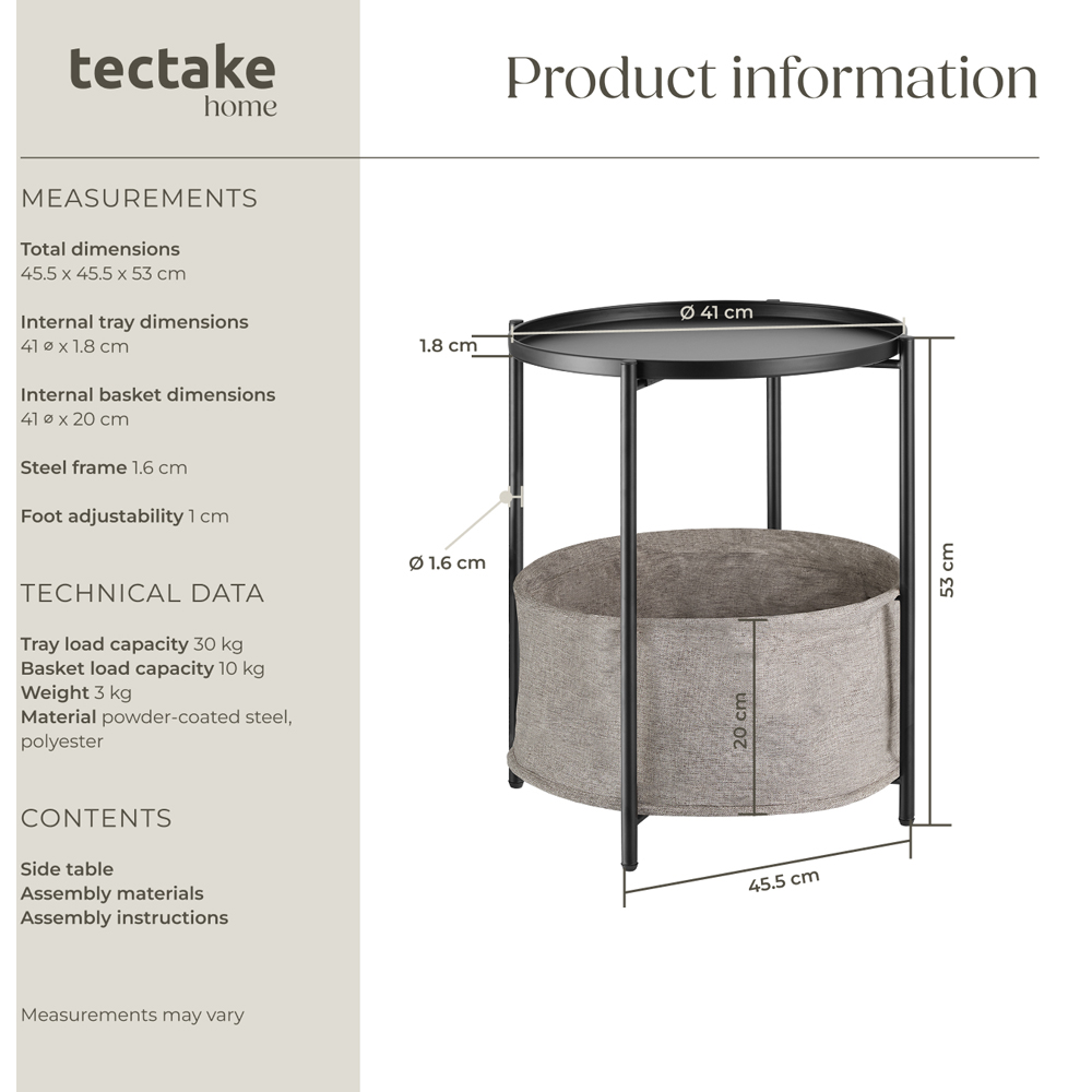 tectake Canterbury Black Round Bedside Table with Basket Image 8